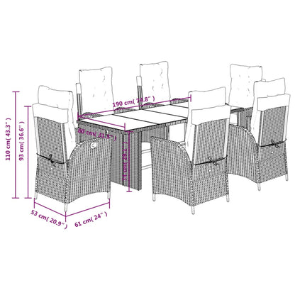 7-delige Tuinset met kussens poly rattan gemengd beige