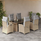 7-piece Garden Dining Set with Cushions Poly Rattan Mixed Beige