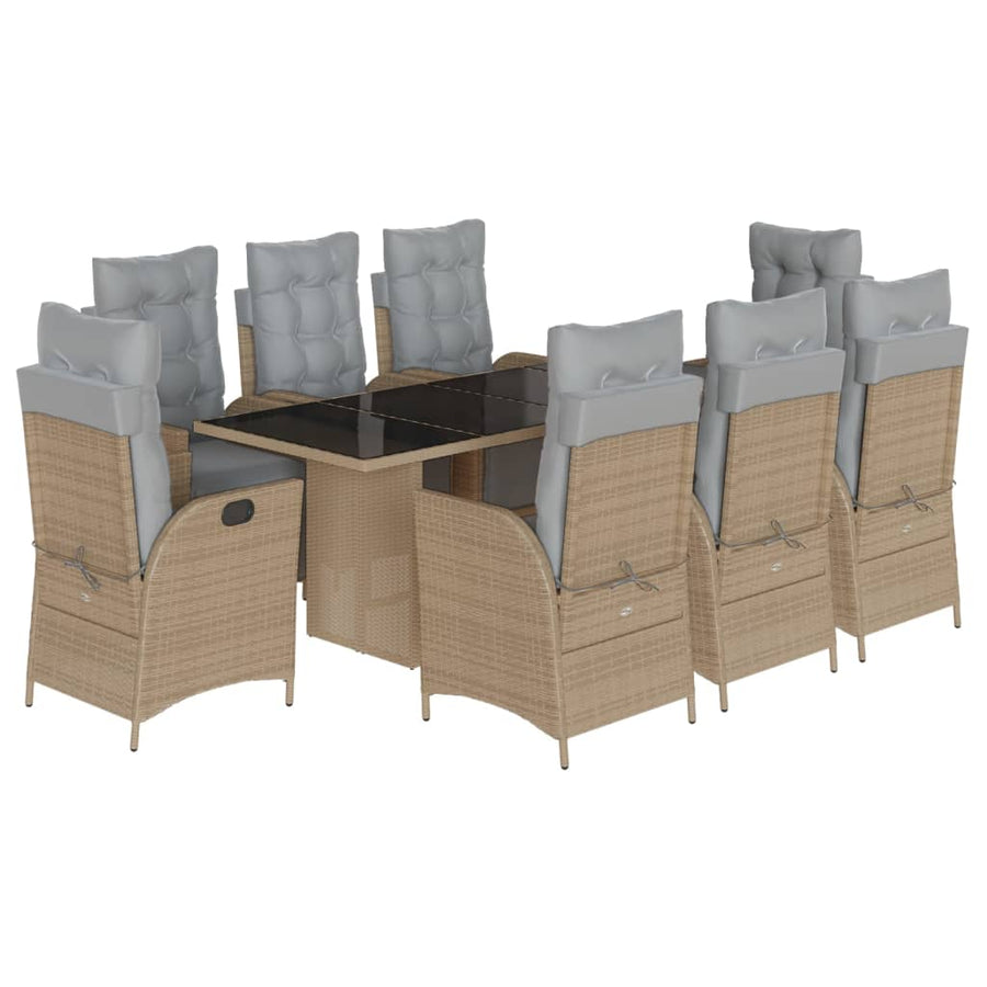 9-Delige Tuinset Met Kussens Poly Rattan 8 Gemengd beige Glas
