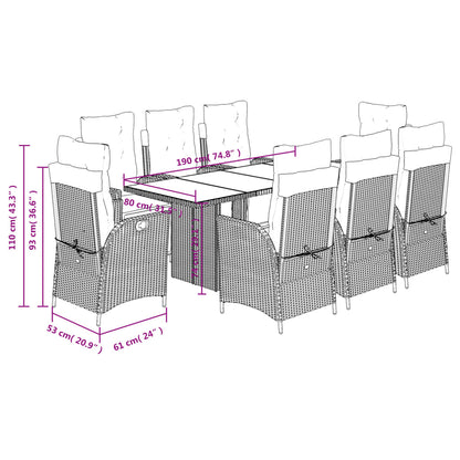 9-Delige Tuinset Met Kussens Poly Rattan 8 Gemengd beige Glas
