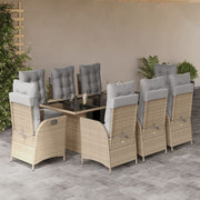 Tuinset 9-delig poly rattan gemengd beige
