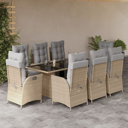 9-Delige Tuinset Met Kussens Poly Rattan 8 Gemengd beige Glas