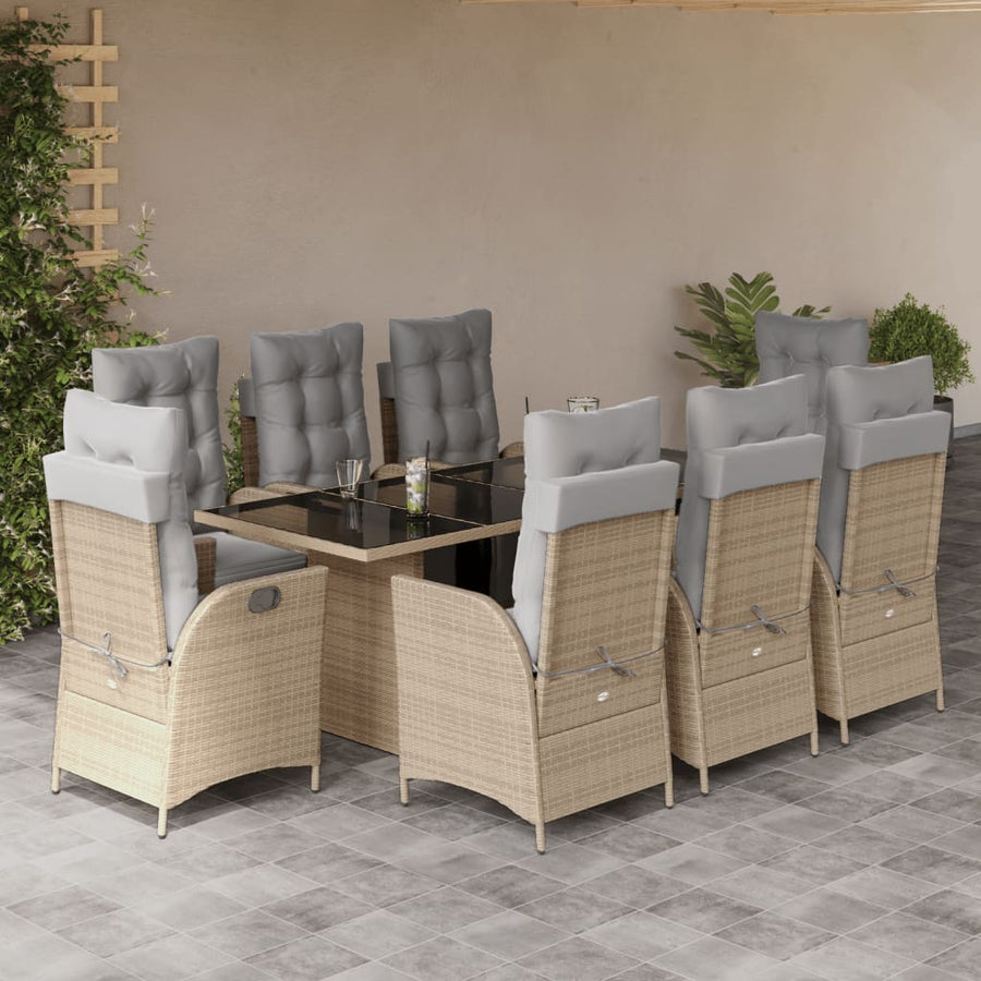 9-Delige Tuinset Met Kussens Poly Rattan 8 Gemengd beige Glas