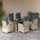 7-Piece Garden Set with Cushions Poly Rattan Grey