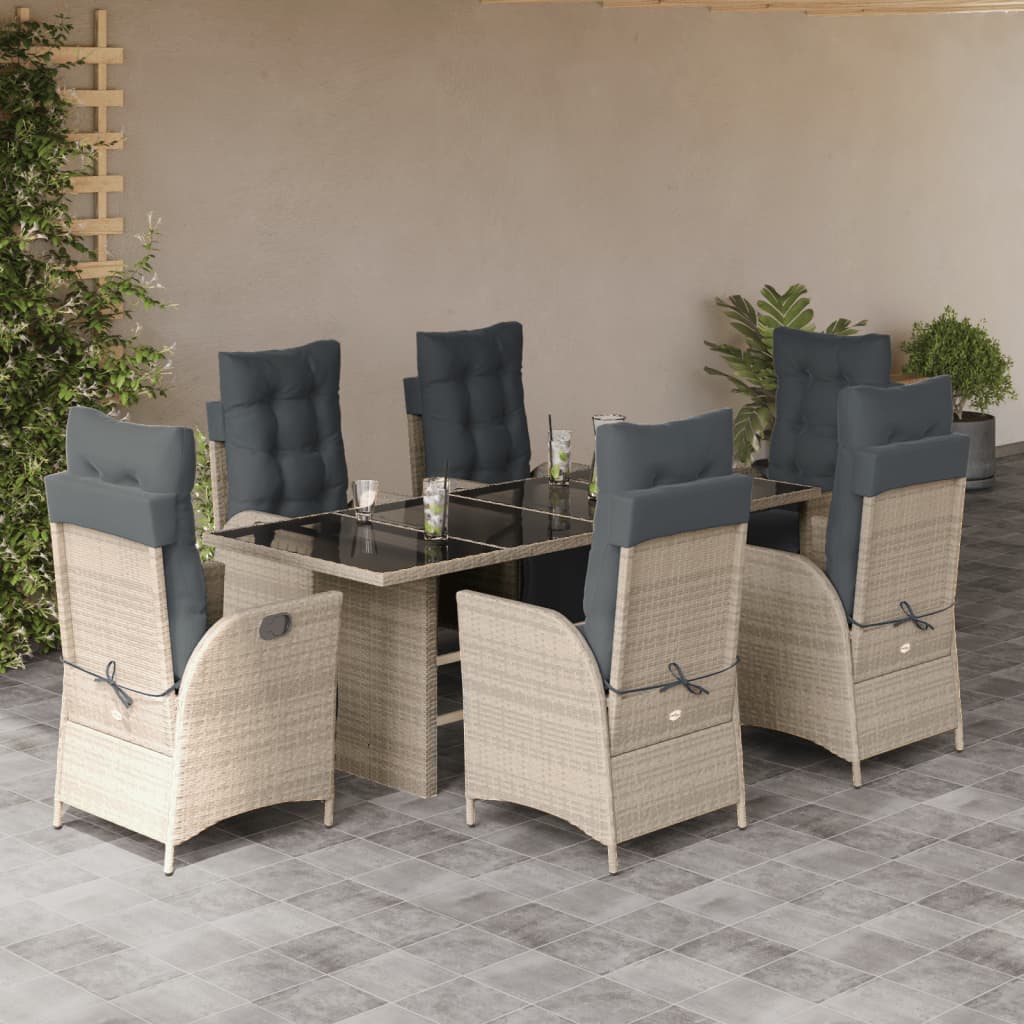 7-delige Tuinset met kussens poly rattan grijs