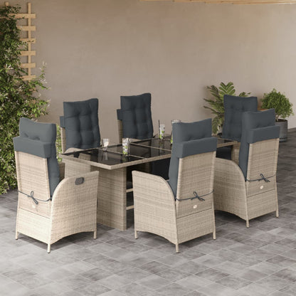 7-delige Tuinset met kussens poly rattan grijs