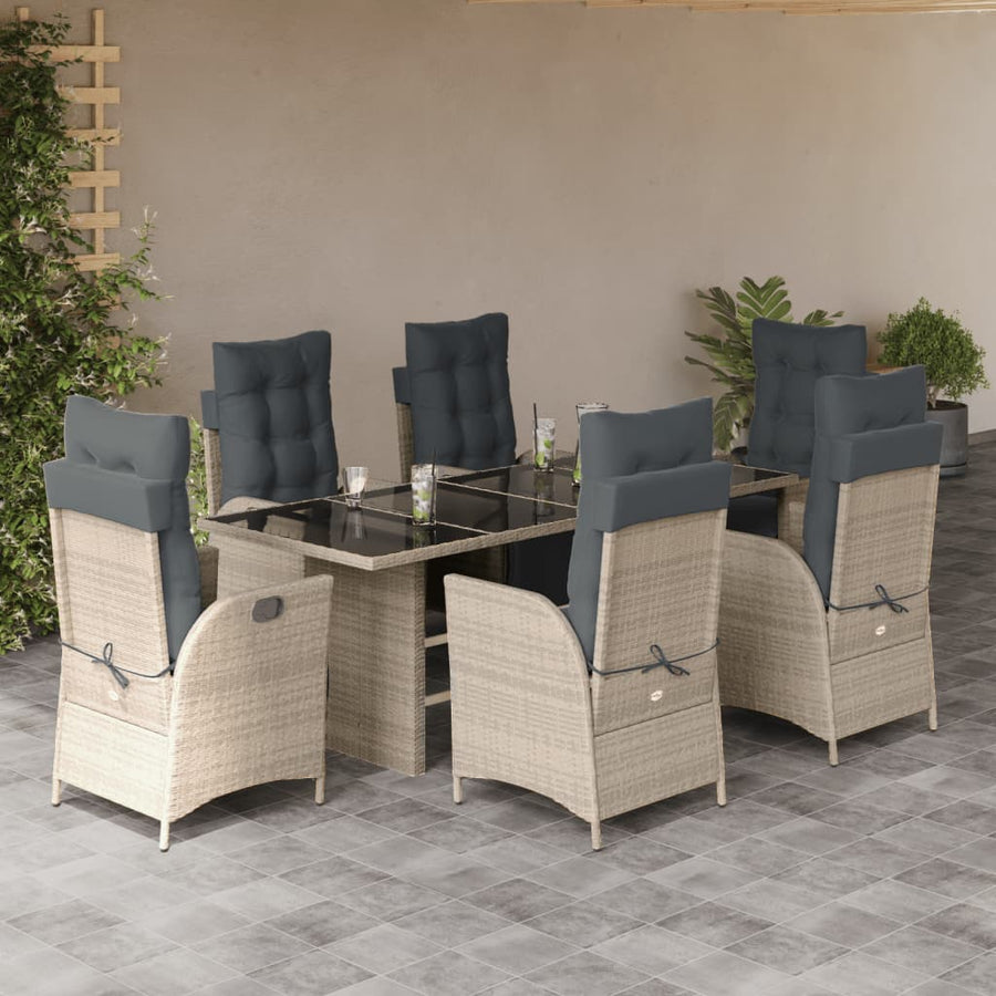 7-delige Tuinset met kussens poly rattan grijs