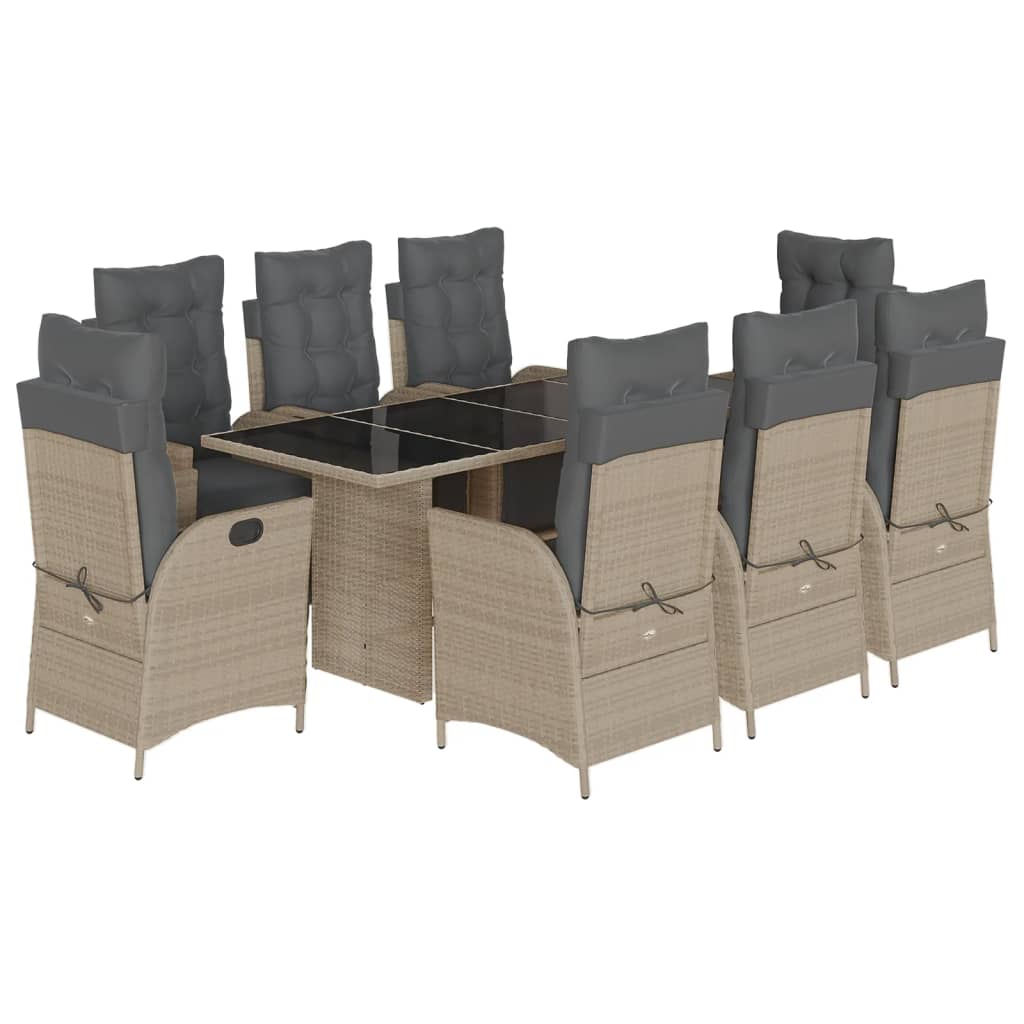 9-delige Tuinset met kussens poly rattan lichtgrijs