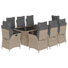 9-delige Tuinset met kussens poly rattan lichtgrijs