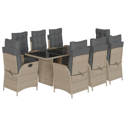 9-delige Tuinset met kussens poly rattan lichtgrijs