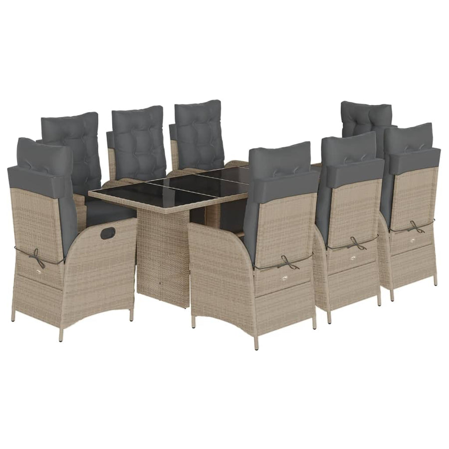 9-delige Tuinset met kussens poly rattan lichtgrijs
