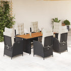 7-Piece Poly Rattan Garden Set with Cushions Black