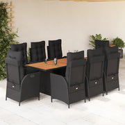 Tuinset 9-delig poly rattan zwart