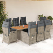 Tuinset 9-delig poly rattan grijs met kussens