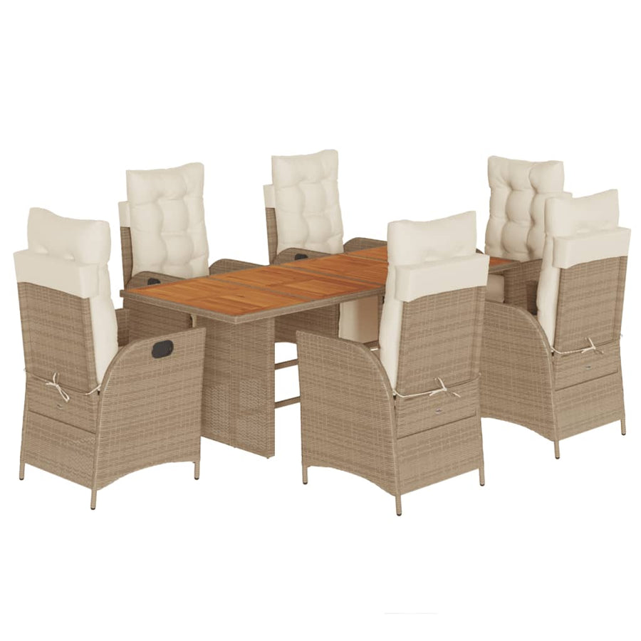 7-Delige Tuinset Met Kussens Poly Rattan 6 beige en crèmekleurig Hout