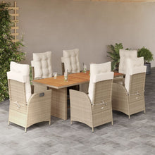 7-Delige Tuinset Met Kussens Poly Rattan 6 beige en crèmekleurig Hout