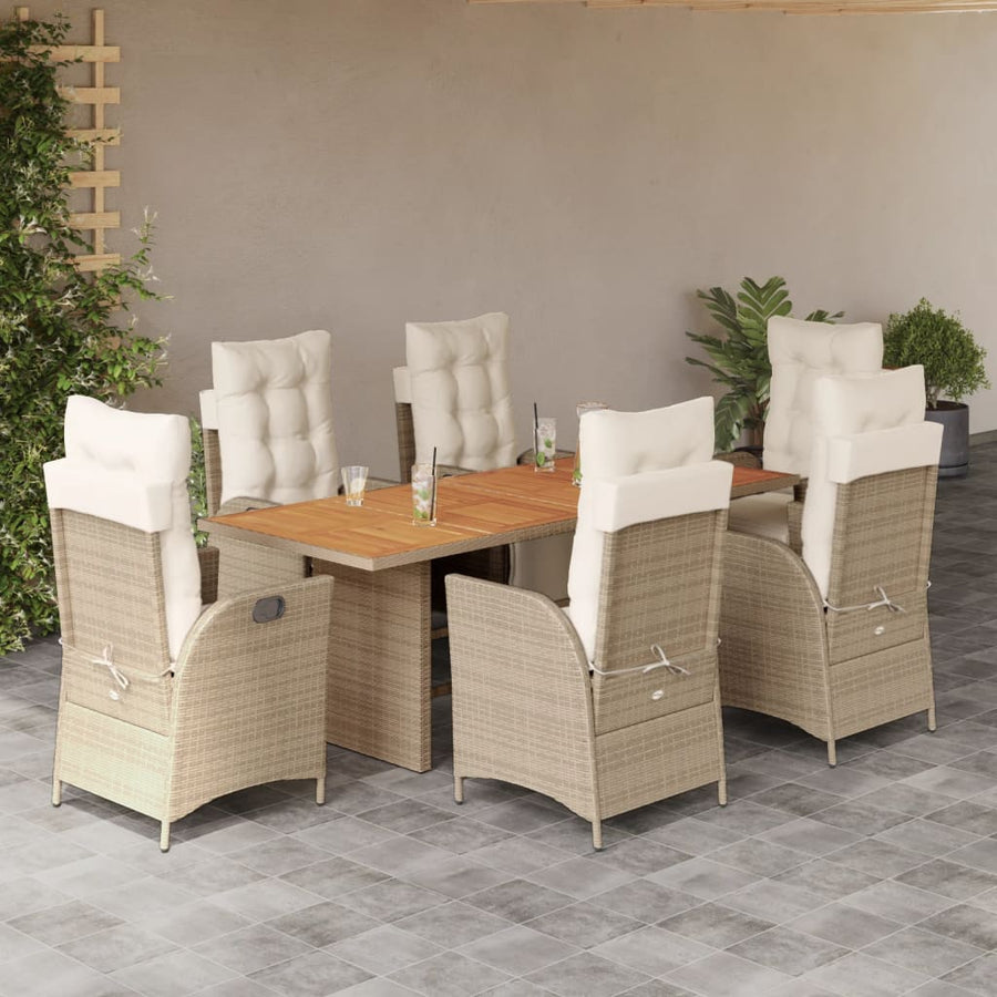 7-Delige Tuinset Met Kussens Poly Rattan 6 beige en crèmekleurig Hout