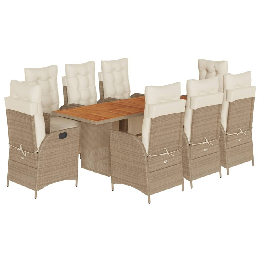 9-Delige Tuinset Met Kussens Poly Rattan 8 beige en crèmekleurig Hout