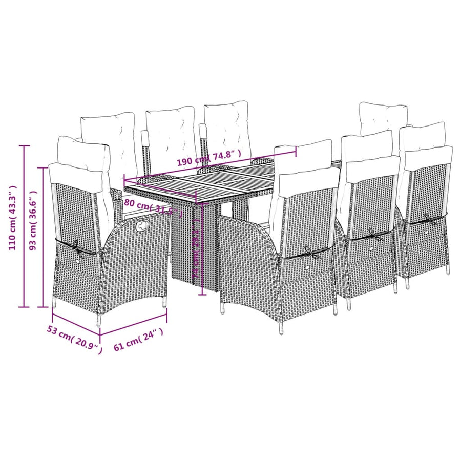 9-Delige Tuinset Met Kussens Poly Rattan 8 beige en crèmekleurig Hout