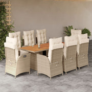 Tuinset 9-delig poly rattan beige met kussens