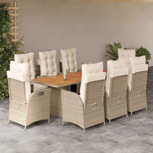 9-Delige Tuinset Met Kussens Poly Rattan 8 beige en crèmekleurig Hout