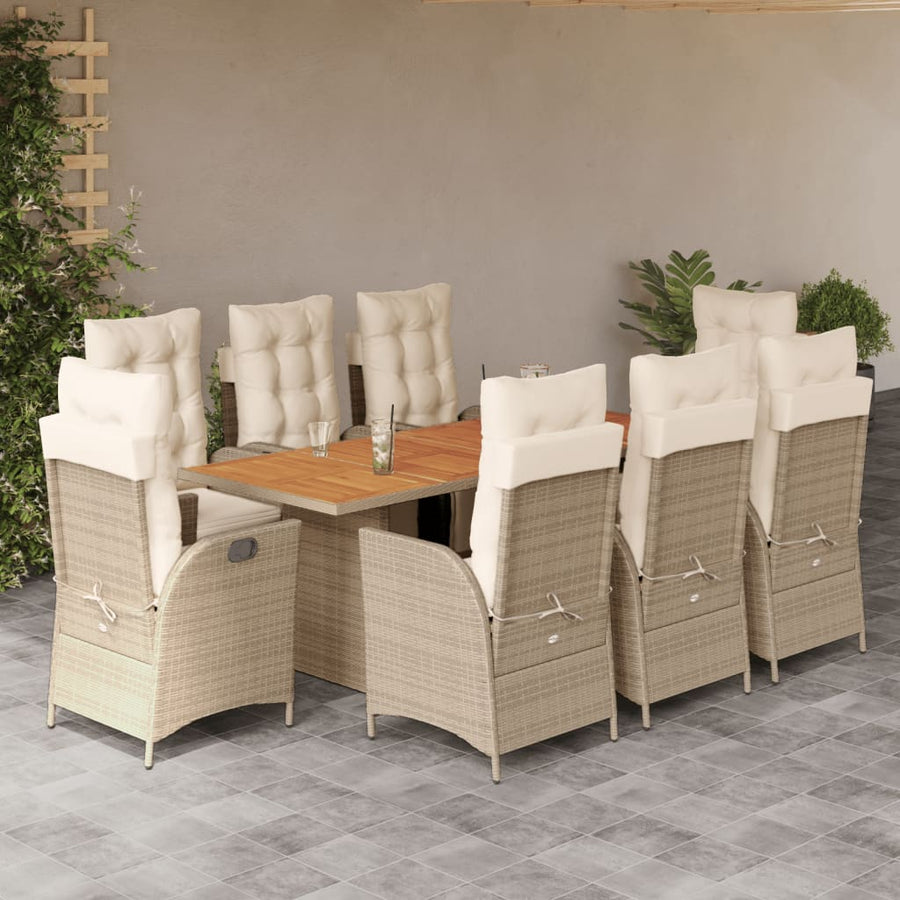 9-Delige Tuinset Met Kussens Poly Rattan 8 beige en crèmekleurig Hout