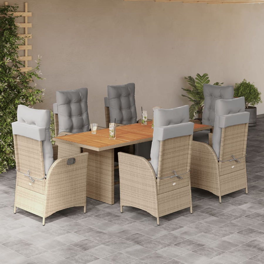 7-Delige Tuinset Met Kussens Poly Rattan 6 Gemengd beige Hout
