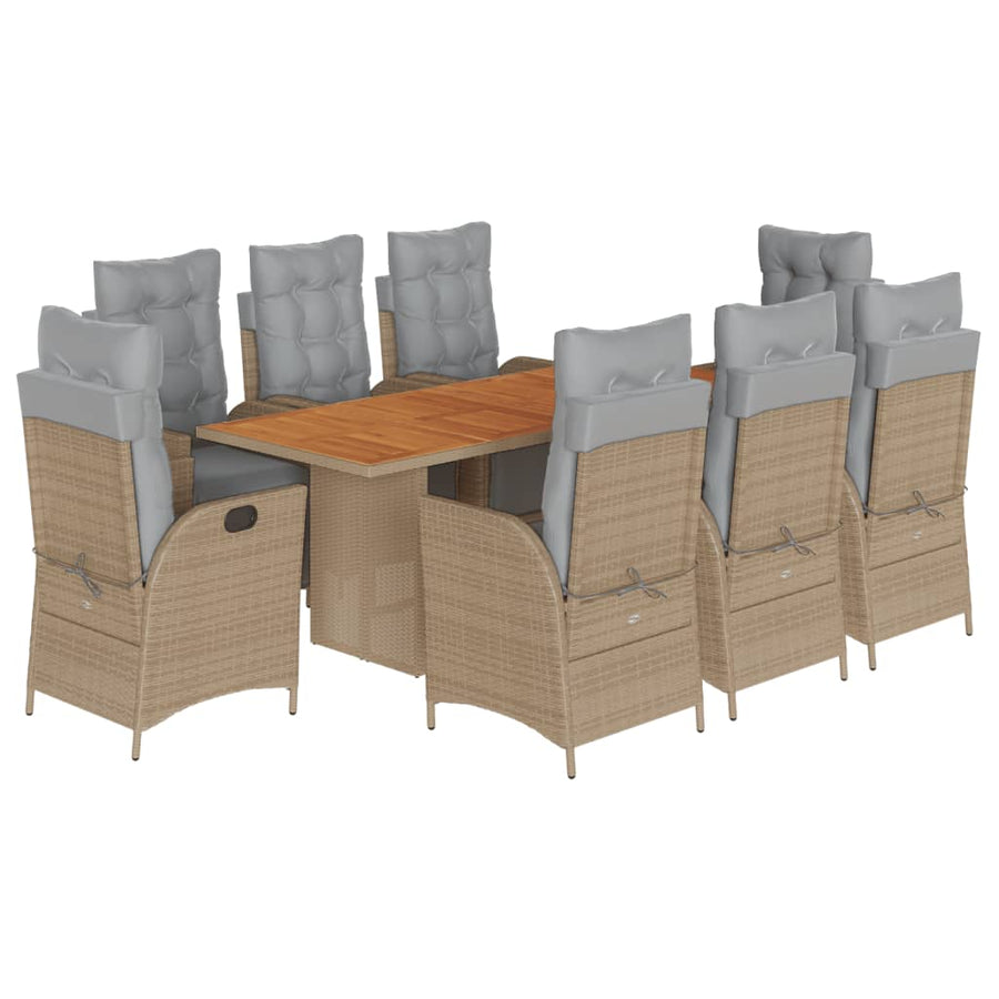 9-Delige Tuinset Met Kussens Poly Rattan 8 Gemengd beige Hout