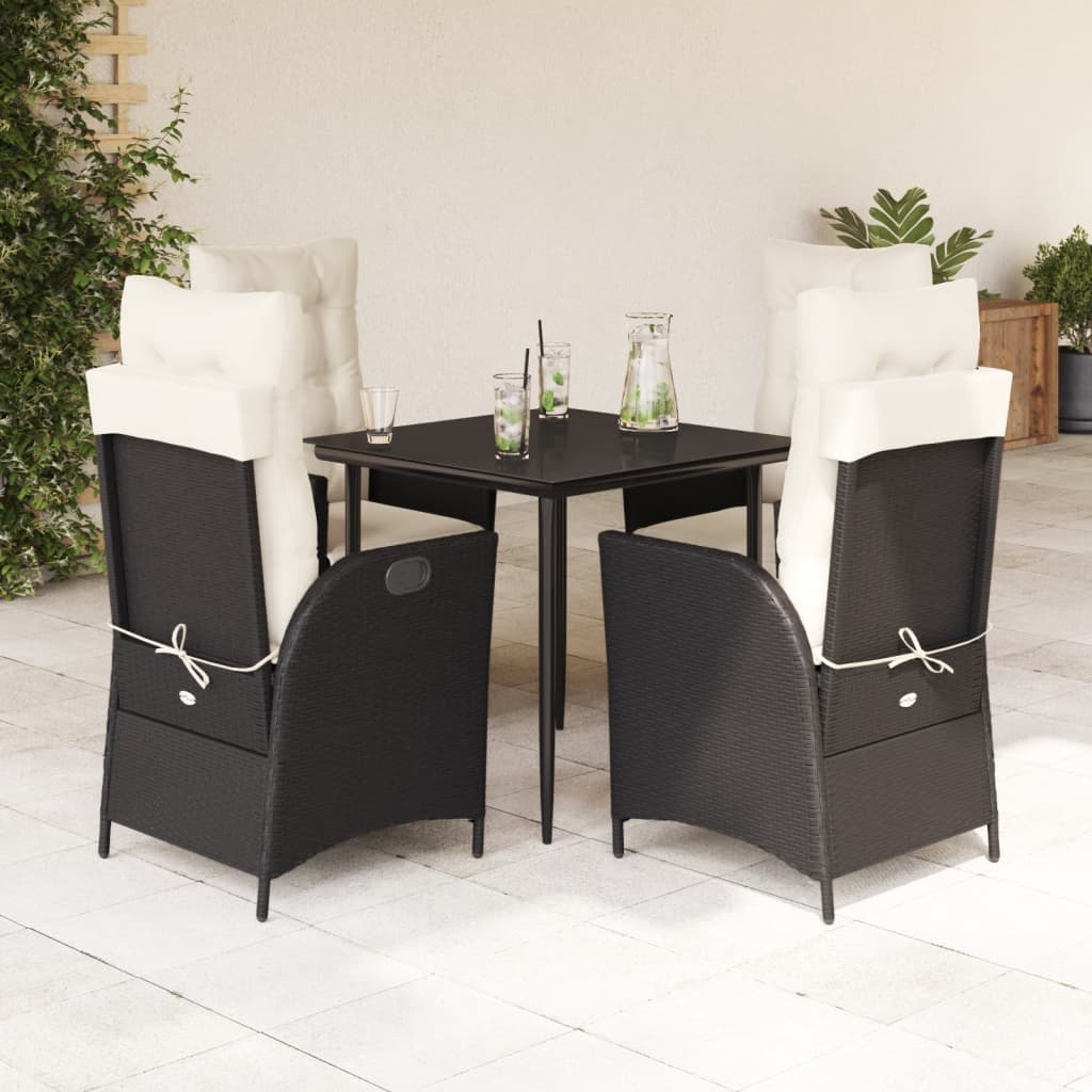 5-delige Tuinset met kussens poly rattan zwart