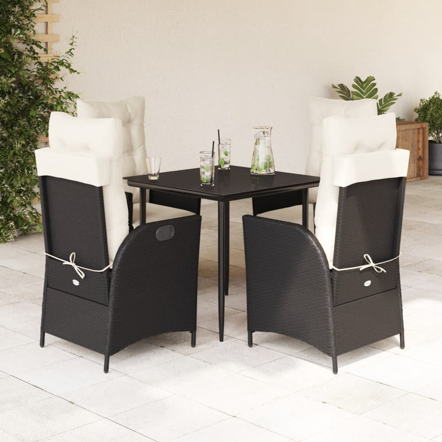 5-delige Tuinset met kussens poly rattan zwart