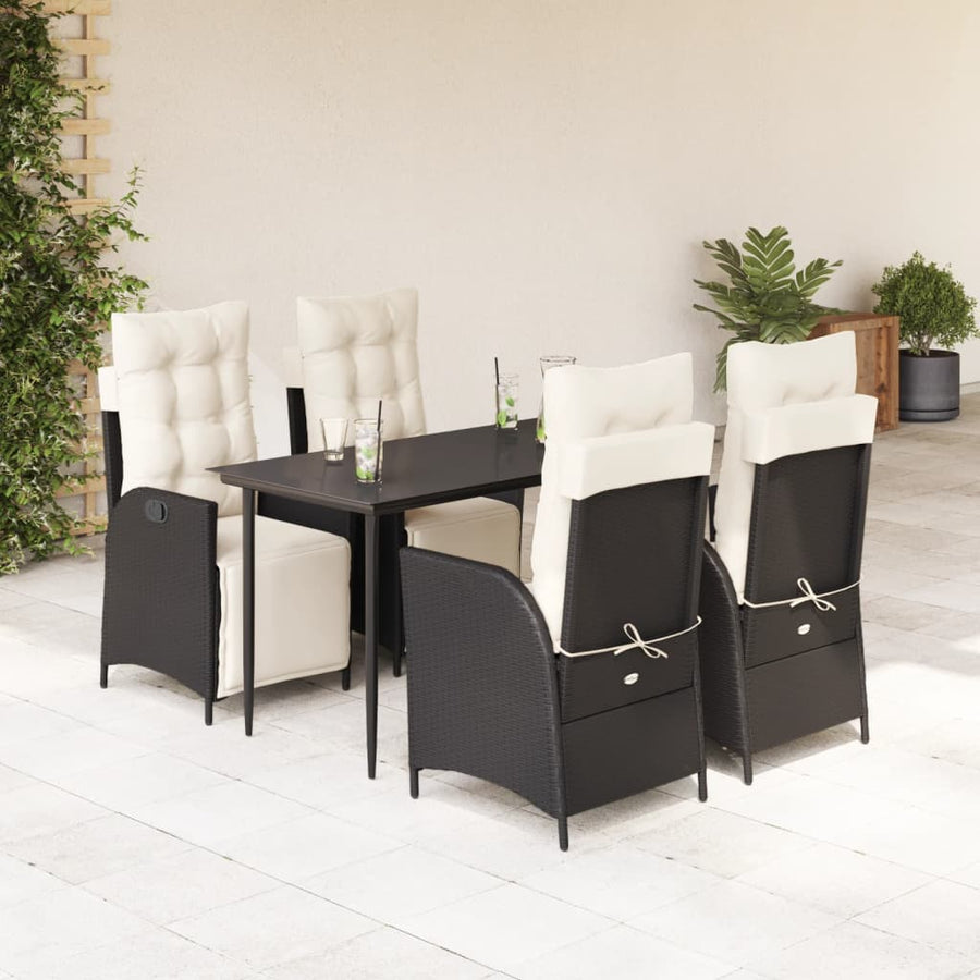 5-Delige Tuinset Met Kussens Poly Rattan Zwart 4 140 cm tafellengte