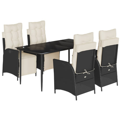 5-delige Tuinset met kussens poly rattan zwart