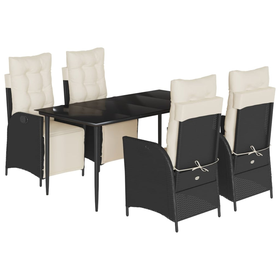 5-delige Tuinset met kussens poly rattan zwart