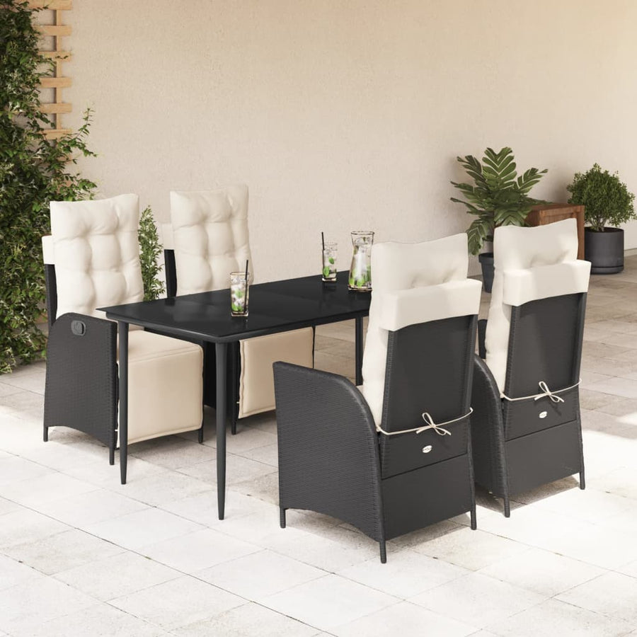 5-delige Tuinset met kussens poly rattan zwart