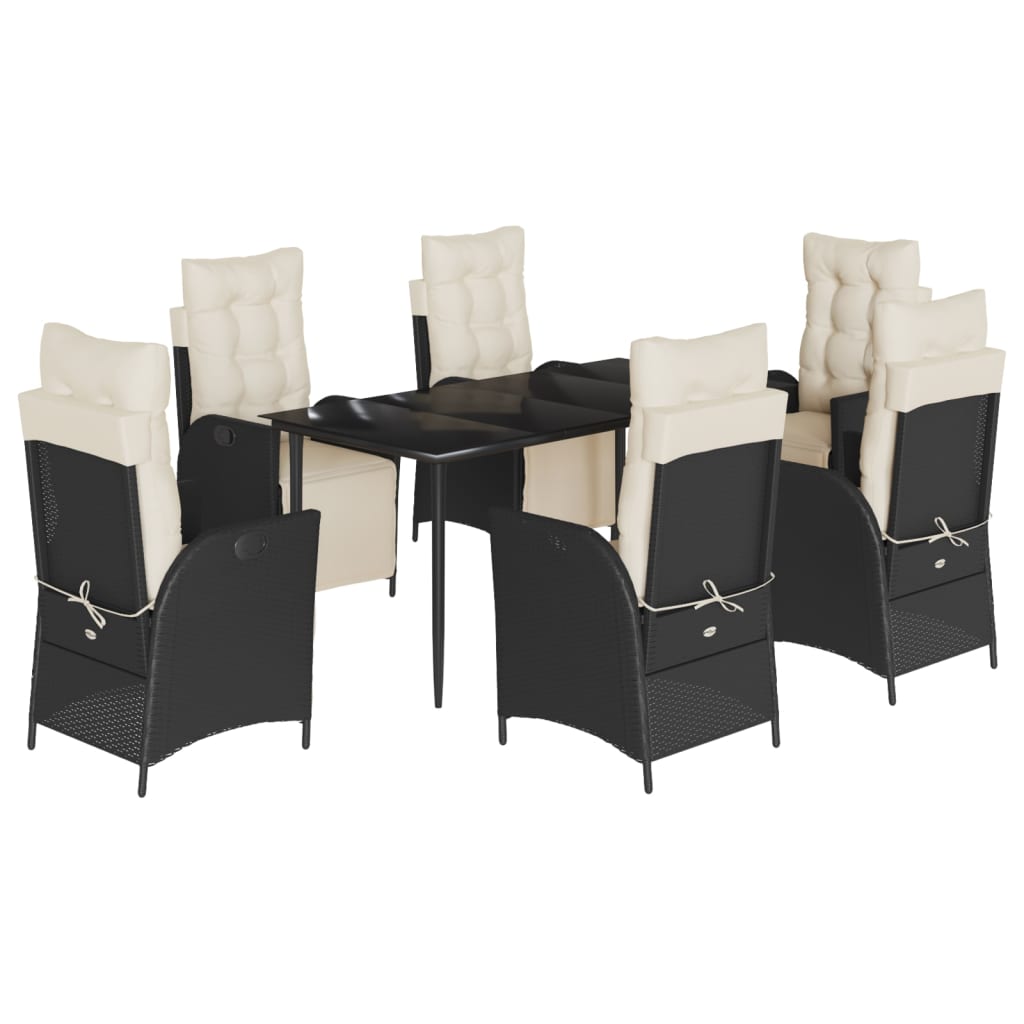 7-delige Tuinset met kussens poly rattan zwart