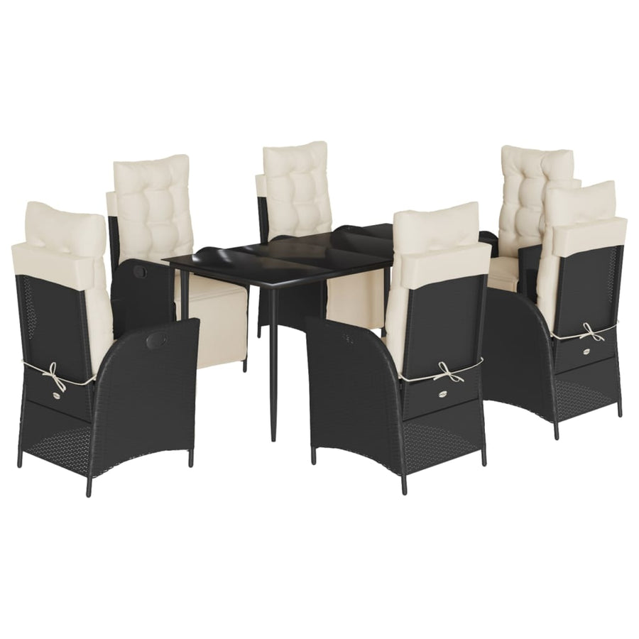7-delige Tuinset met kussens poly rattan zwart