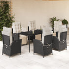 7-Piece Poly Rattan Garden Set with Cushions Black