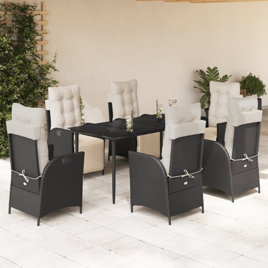 7-delige Tuinset met kussens poly rattan zwart