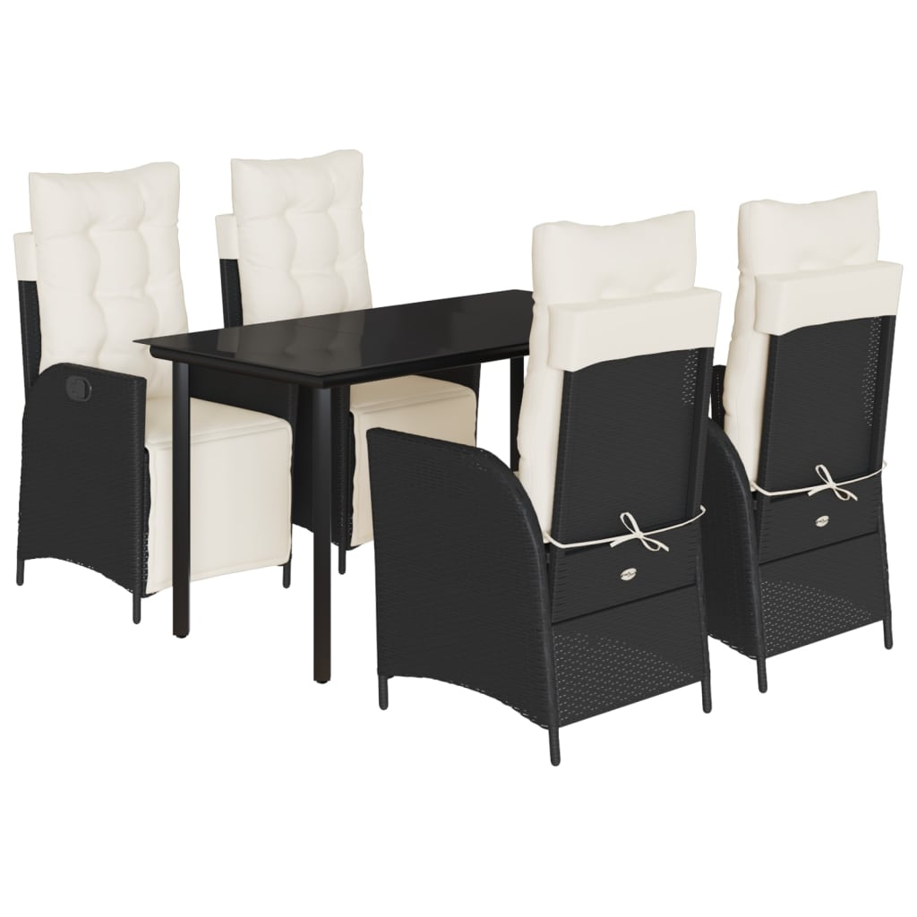 5-delige Tuinset met kussens poly rattan zwart