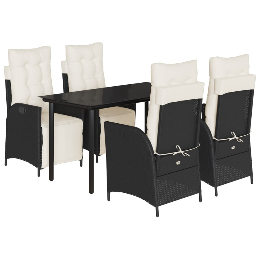 5-delige Tuinset met kussens poly rattan zwart