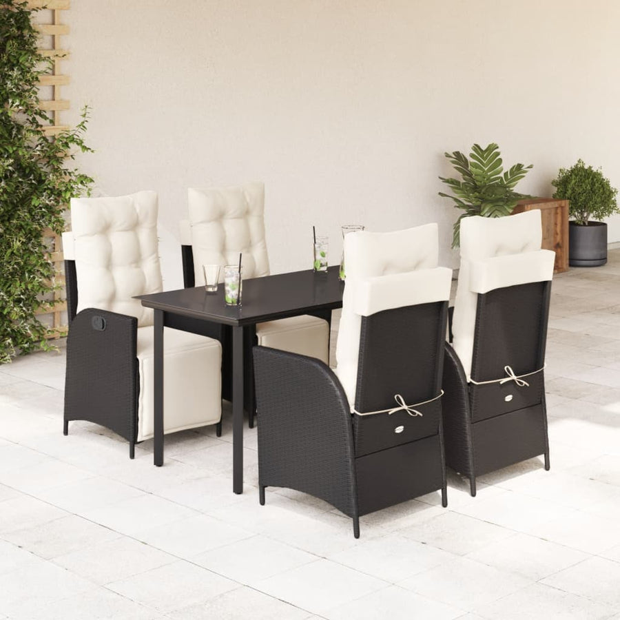 5-delige Tuinset met kussens poly rattan zwart