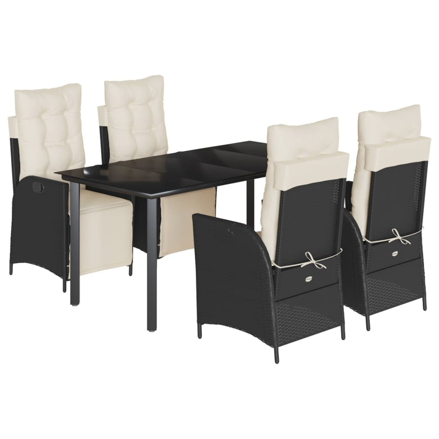 5-delige Tuinset met kussens poly rattan zwart