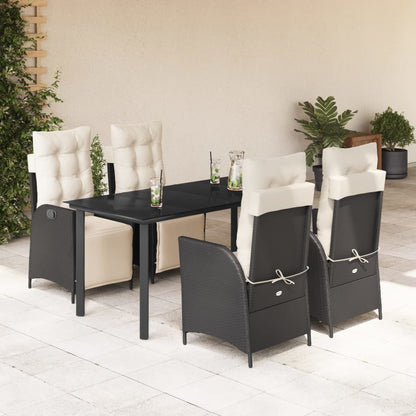 5-delige Tuinset met kussens poly rattan zwart