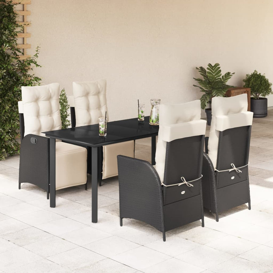 5-delige Tuinset met kussens poly rattan zwart