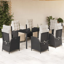 7-delige Tuinset met kussens poly rattan zwart