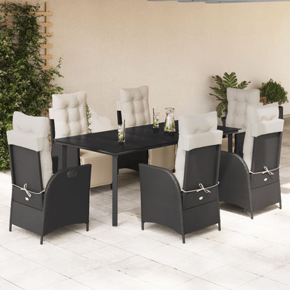 7-Delige Tuinset Met Kussens Poly Rattan Zwart 6 200 cm tafellengte
