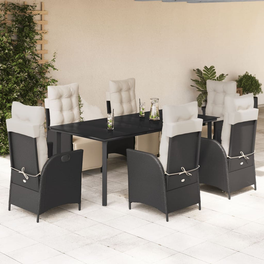 7-Delige Tuinset Met Kussens Poly Rattan Zwart 6 200 cm tafellengte