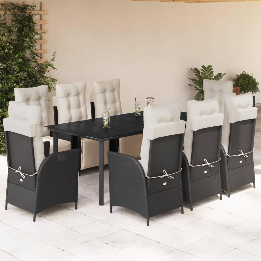 9-Delige Tuinset Poly Rattan Zwart 8 200 cm tafellengte