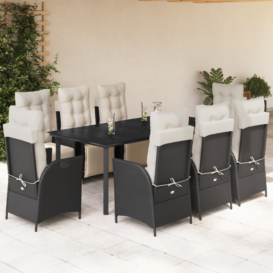 9-Delige Tuinset Poly Rattan Zwart 8 200 cm tafellengte