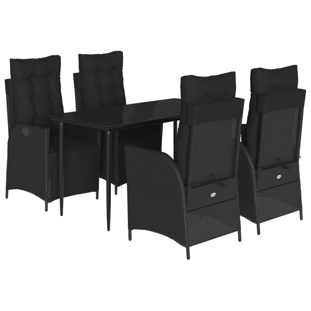5-Delige Tuinset Met Kussens Poly Rattan Zwart 4 140 cm tafellengte